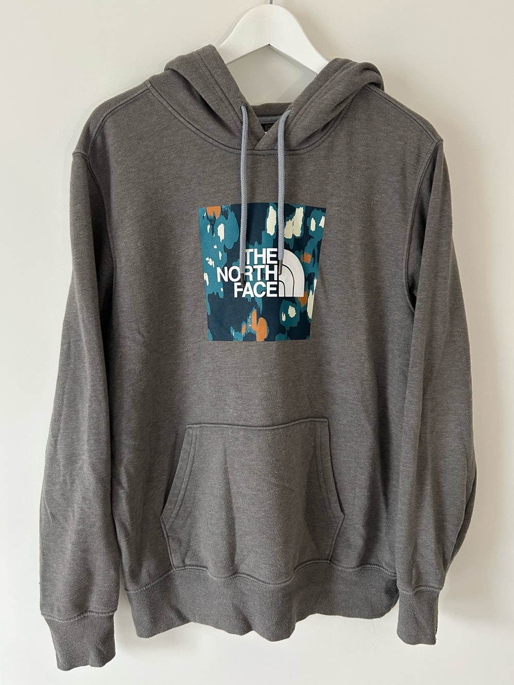The North Face Charcoal Hoodie with Teal Camo Logo M